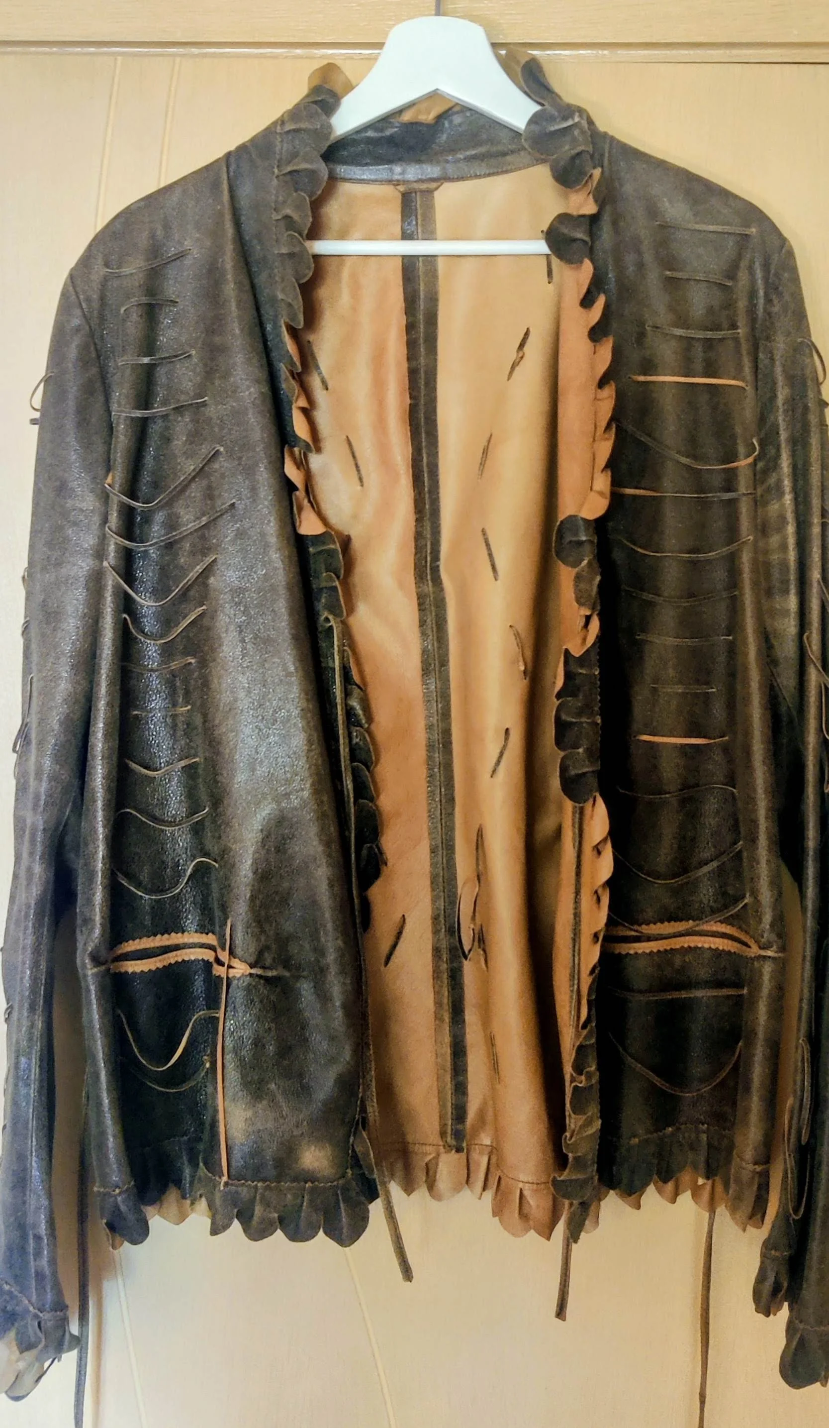 Sinclair vintage leren jasje van echt leer – uniek maat M handgemaakt design – boho western festival